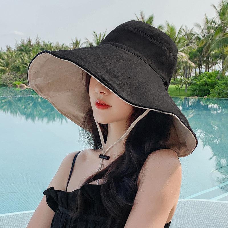 

Панама, затенение лица, шляпа с большими полями, универсальный черный, защита от солнца, двусторонняя шляпа от солнца. One Size - (54-58)