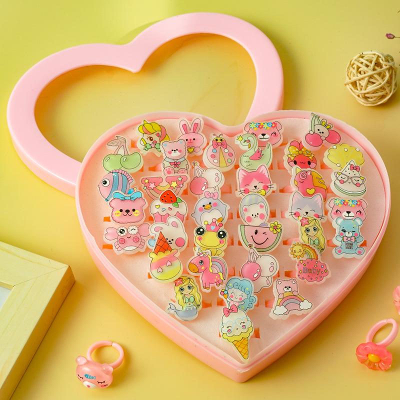 Kids' Faux Diamond Crystal Cartoon Gem Ring Set - Kindergarten Gift