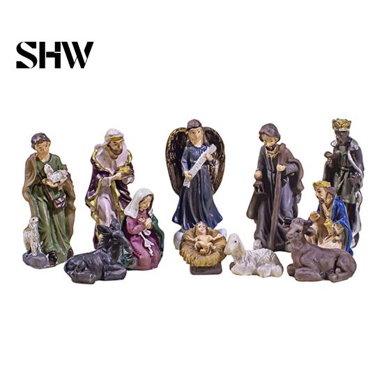 Manger Scene Accessories 11 Pcs Christmas Nativity Set, Resin Mini Figurines Tabletop Decor, Decorations Holy Family Angel Shepherd Animals