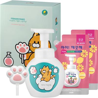 1 Child Clean Foam Cat Hand Wash Lemon Scent + 2 Refills 200Ml + 1 Foam Tool + 2 Foam Cat Stickers, 1 Set