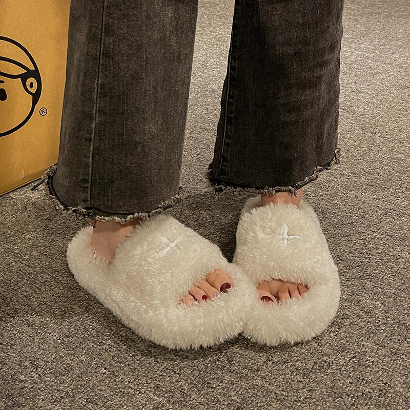 Internet Celebrity Popular Thick-bottomed Fluffy Slippers Women Wear 2025 New Autumn and Winter Fluffy Fashion Home Cotton Slippers