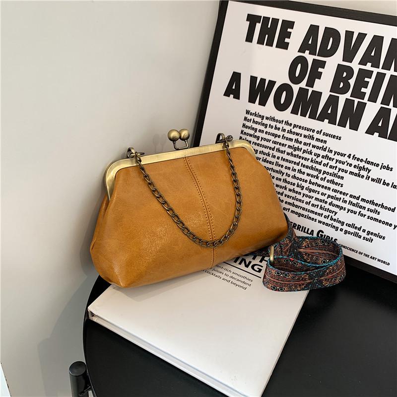 Women's 2023 Korean Style Versatile Chain Handbag - Red Textured Crossbody Shoulder Bag