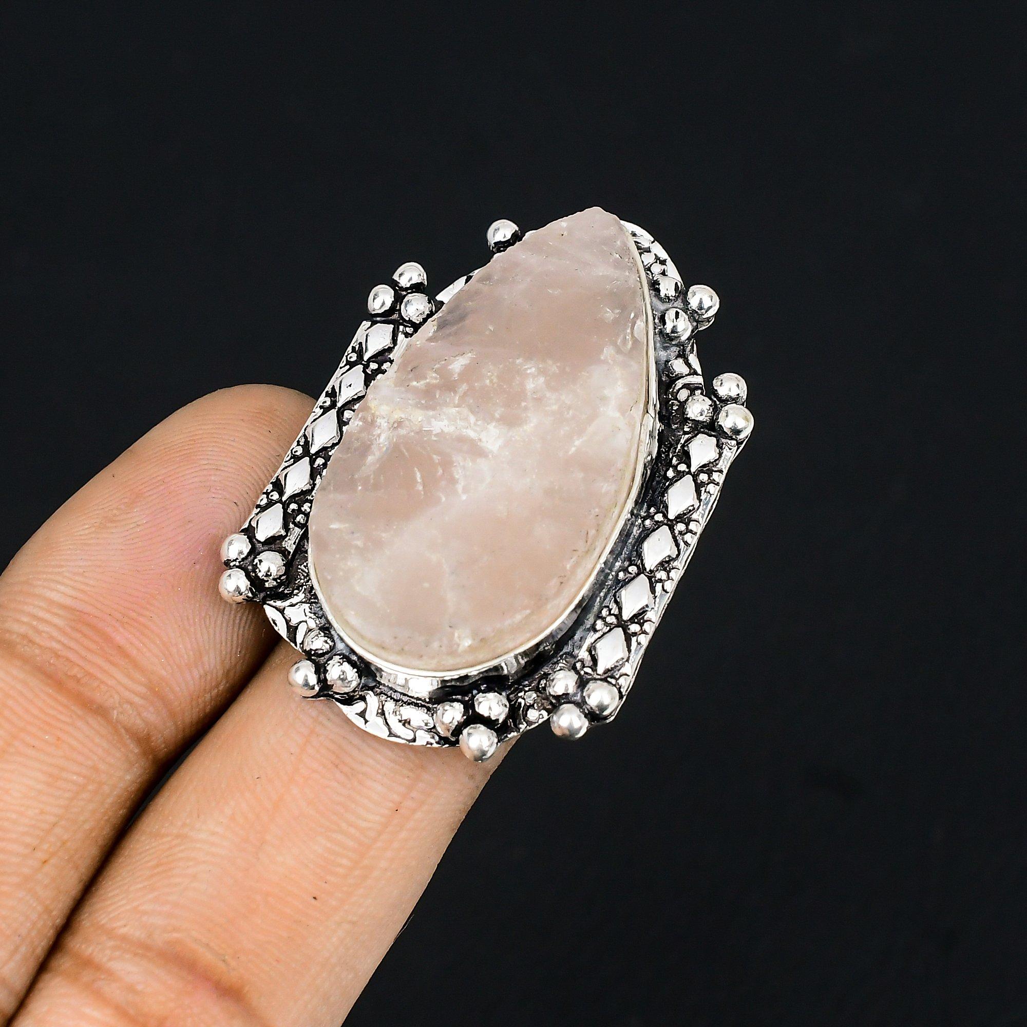 Halloween Deal Sterling Silver Rose Quartz Stone Promise Heart Chakra Ring US 7 7