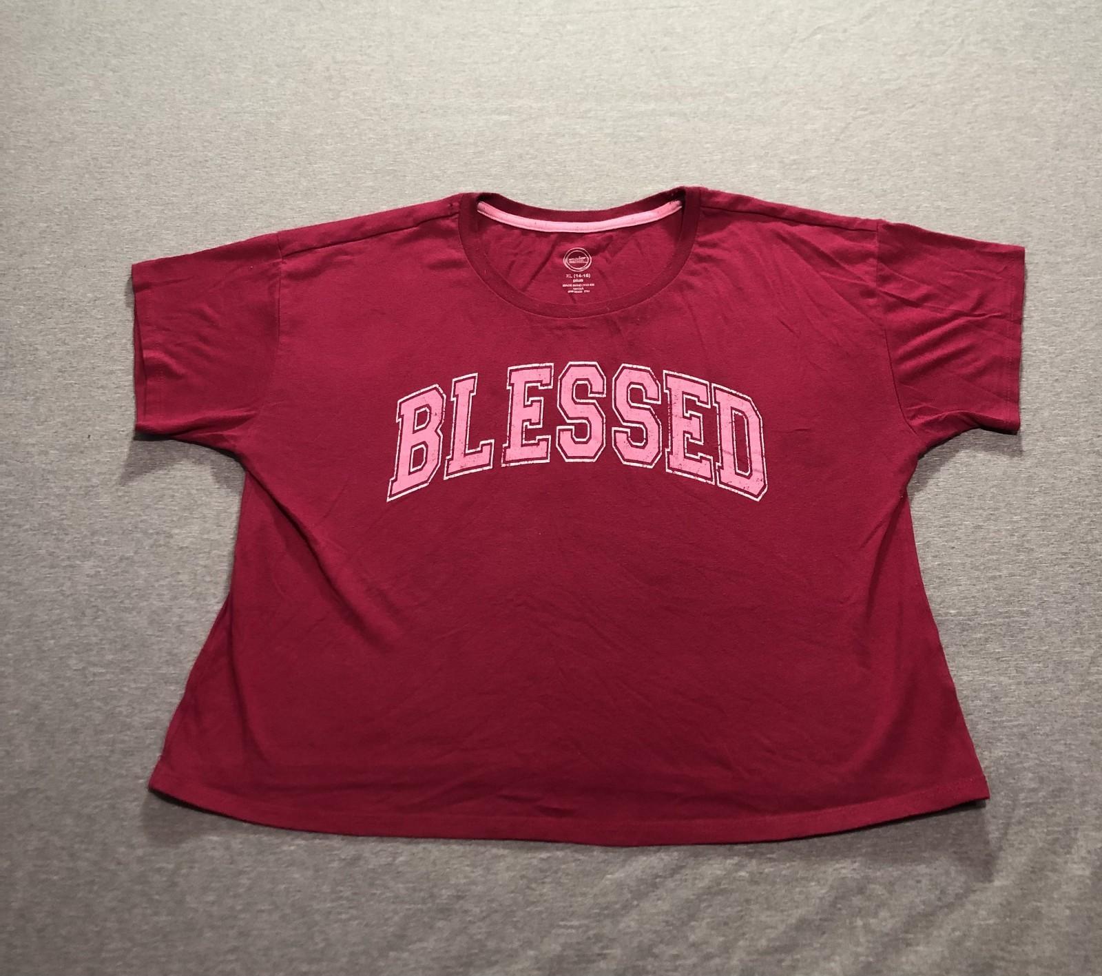 Wonder Nation T Shirt Women s XL Graphic Print Blessed Hippie Lounge Pink Tee S