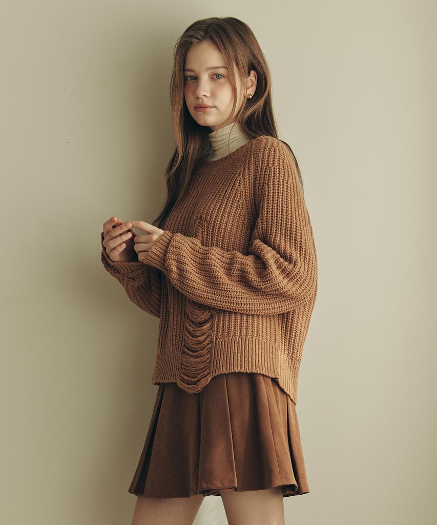 ZEROSTREET Damaged Point Sweater / Brown