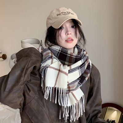 New Atmosphere Imitation Cashmere Plaid Tassel Scarf For Women In Autumn And Winter With Thickened Velvet And Warm Neck