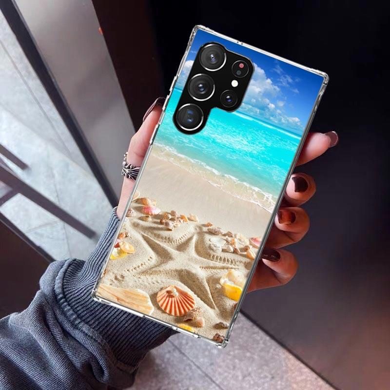 

Blue Wood Seashells Sea Star Phone Case For Samsung Galaxy S26 S25 Edge S24 S23 Ultra S22 Plus S21 S20 FE Soft TPU Back Cover Fu Samsung S25