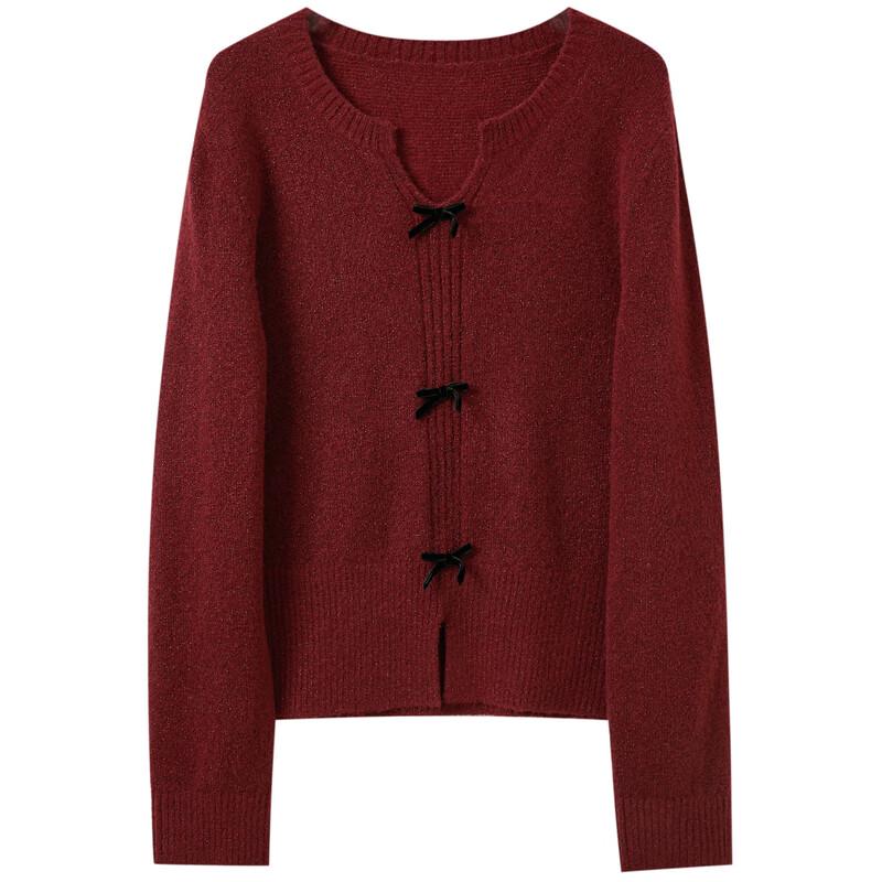 Sancai Plus Size V-Neck Bow Knit Sweater