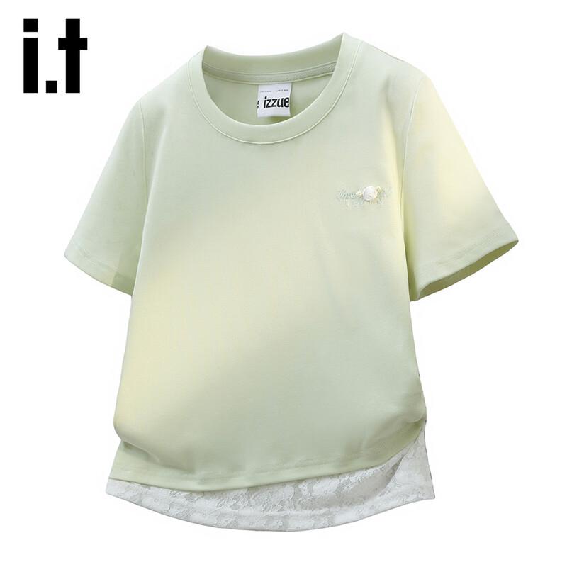 Izzueit Women s Lace Patchwork Round Neck Short Sleeve T-Shirt XL