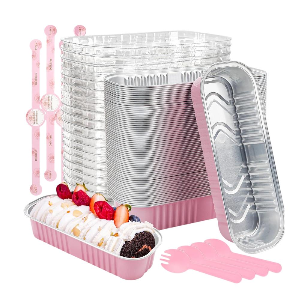 50Pcs Aluminum Foil Baking Mold Oven Safe Sealable Durian Packaging Cheese Pudding Cup Withwith Lid And Fork  50pcs