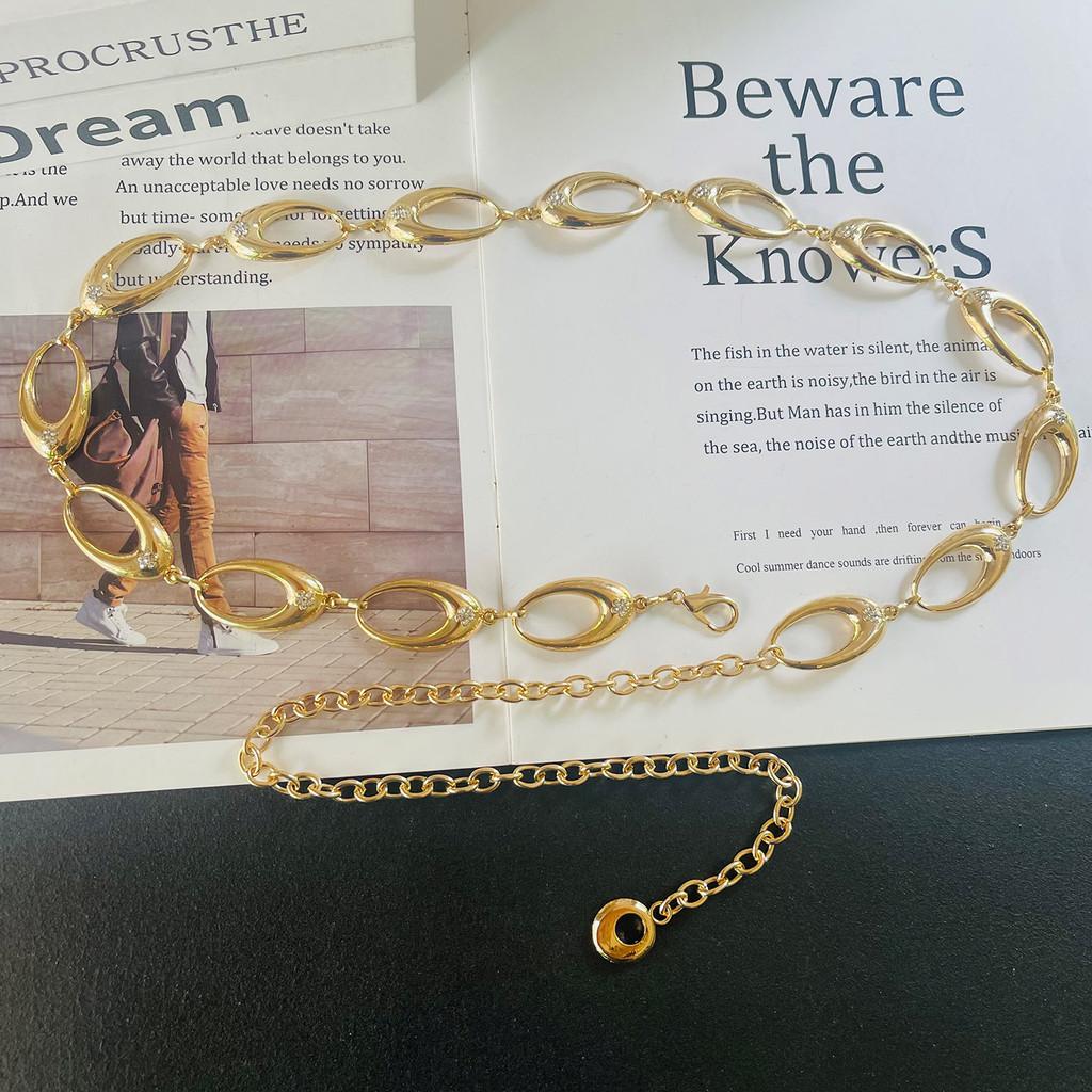 Metallic Waist Chain For Women With Water Diamond Embellishments For Dress And Sweater Accessories