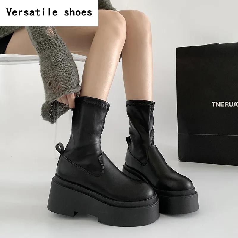 Streetový styl Podzim Zima Dlouhé Kozačky po Koleno Dámské Módní Platforma Vysoké Podpatky Boty Nazouvací Párty Botas Mujer