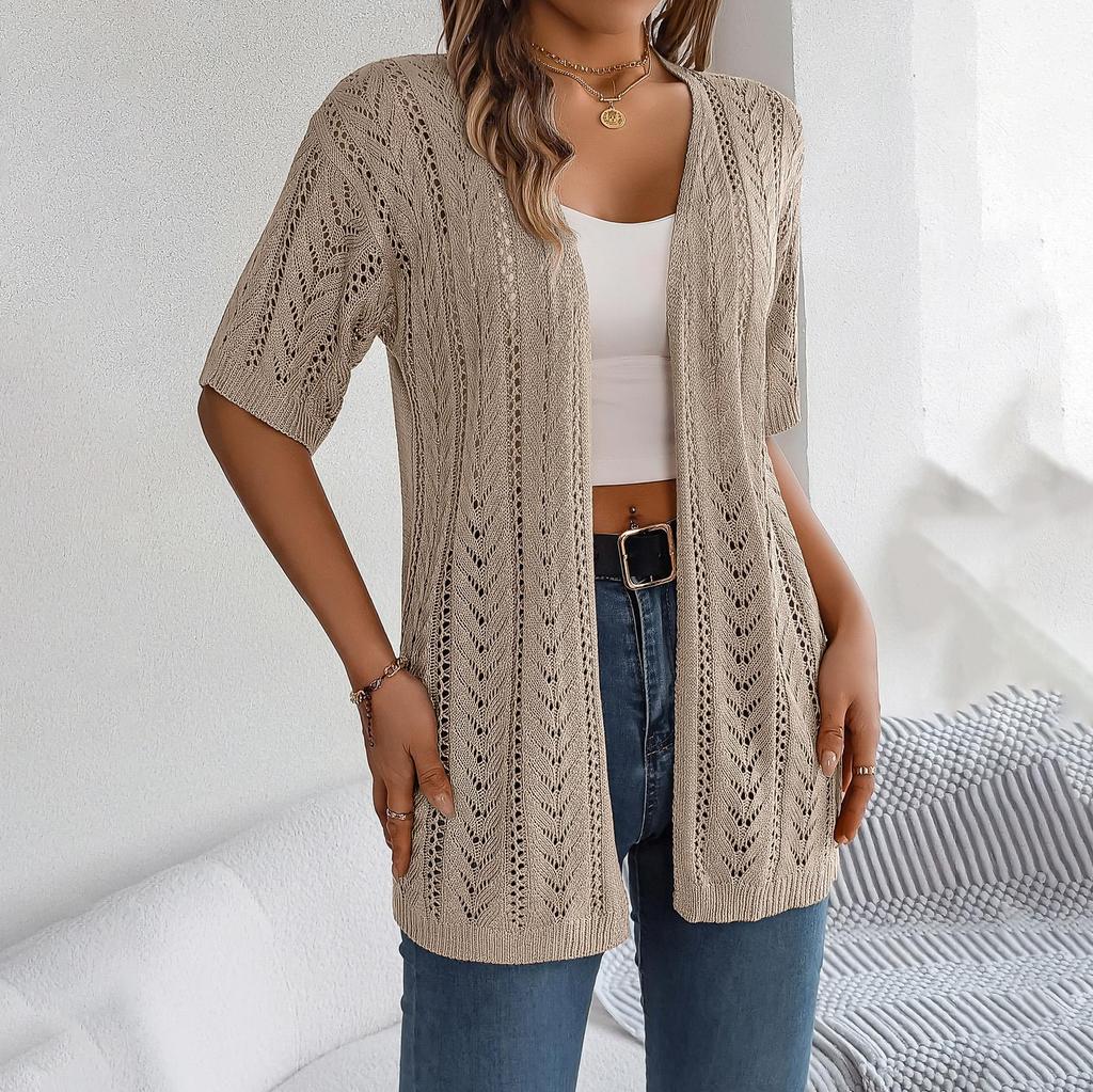 Pulover de damă, primăvară, vară, carouri, cardigan elegant cu decolteu în V Topuri tricotate largi