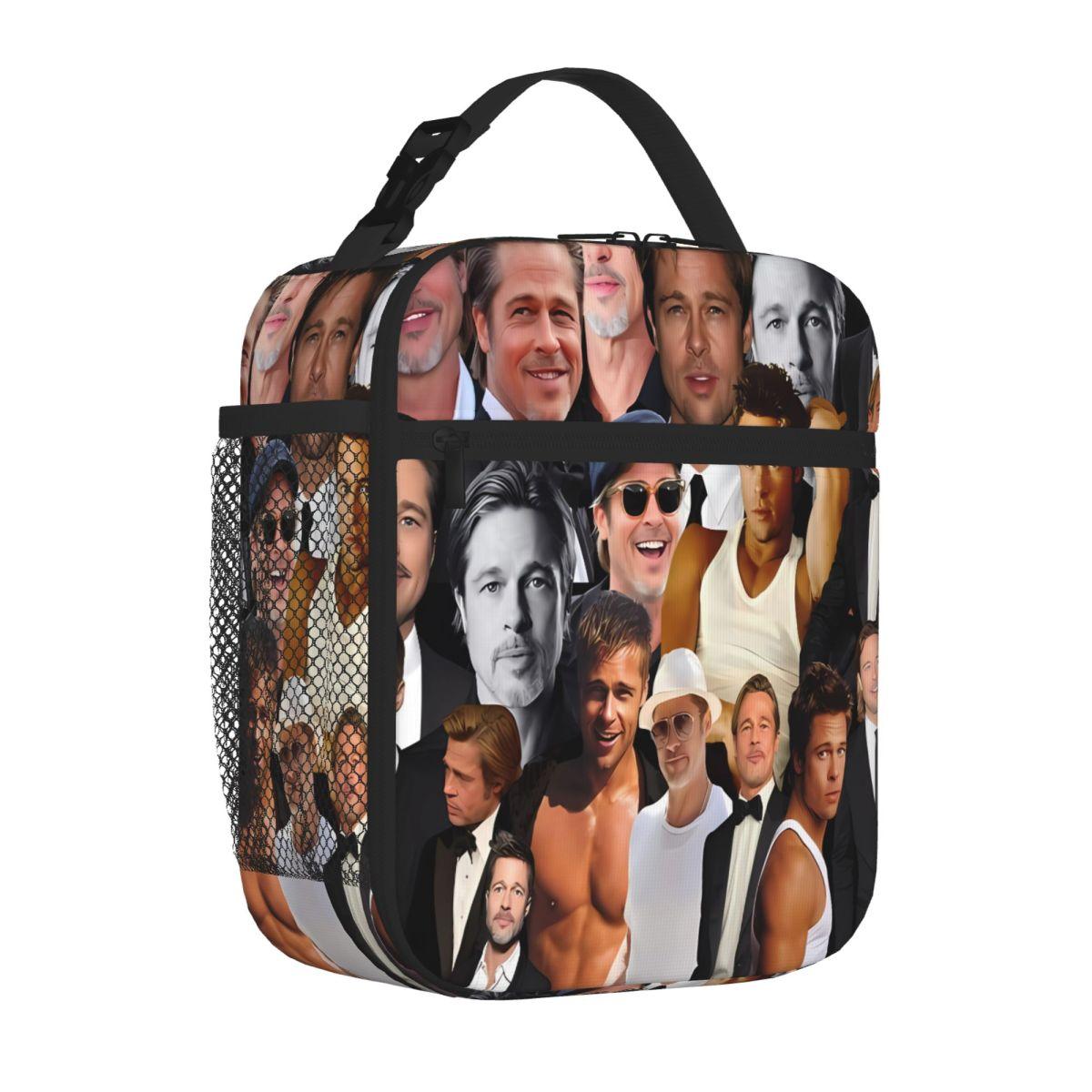 Bestselling Brad Pitt Photo Collage Minimalist Camping Lunch Bag Festival Outing Nylon Lunch Bag One Size
