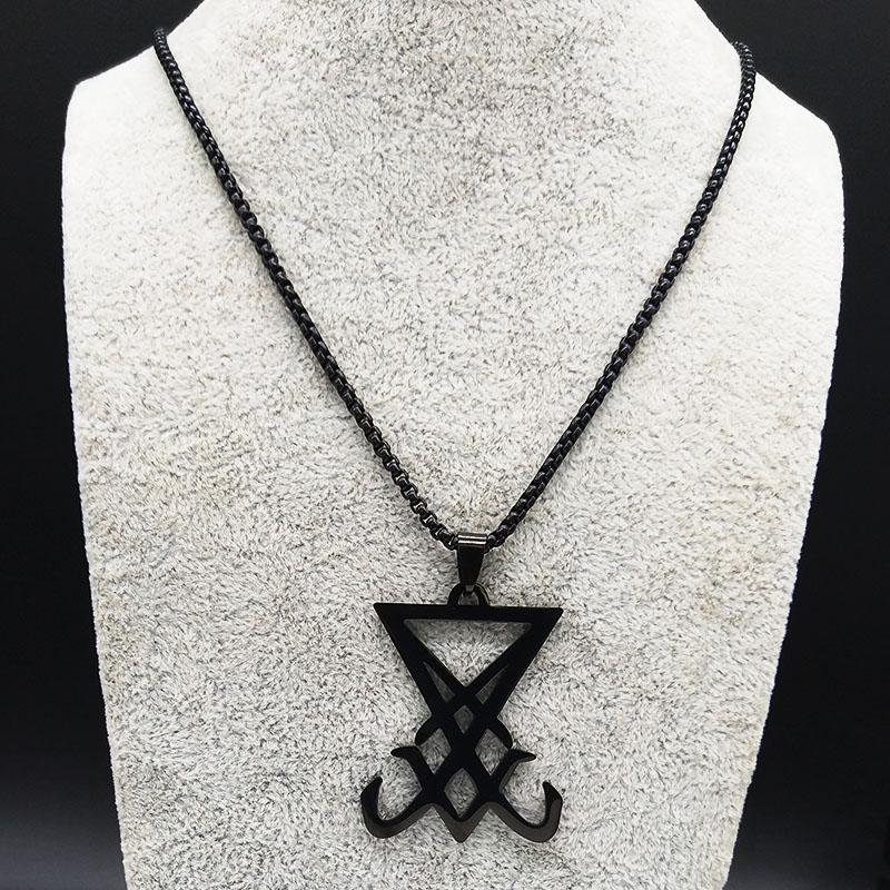 Sigil Church of Satan Stainless Steel Statement Necklace  Seal of Lucifer LaVey Hidden Devil Long Necklace Jewelry