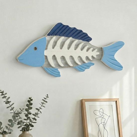Holzfischgräten Wanddeko Strandholz Fisch Wandskulptur Vintage Mediterraner Stil Fisch Hängende Wandkunst für Zuhause Seehaus Schlafzimmer Dekor