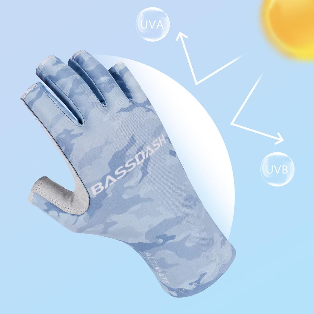Bassdash Fishing UV Sun Quick Finger Gloves, Protection, Protection, Drying, UPF50+, 3/4