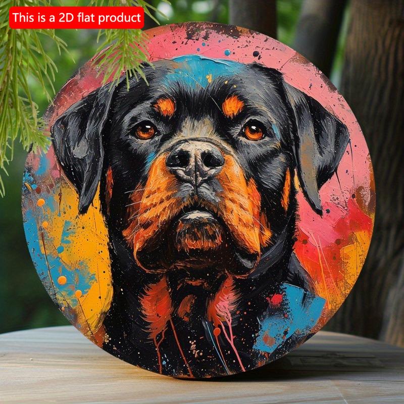 

2d Flat 20*20cm, Spring Wooden Sign, Round Wreath Decorative Sign, Valentine s Day Gifts, Rottweiler Theme Decoration, for Home, Kitchen, Garden, Bar. 20x20cm