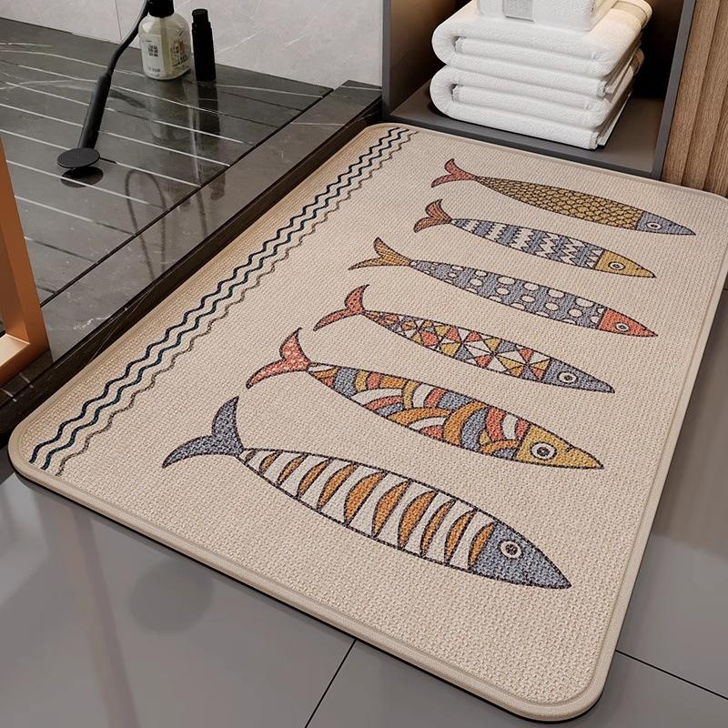 Bathroom Floor Mat Non Slip Linen Quick Dry Absorbent Dirt Resistant Toilet Rug Easy Clean Bath Mat