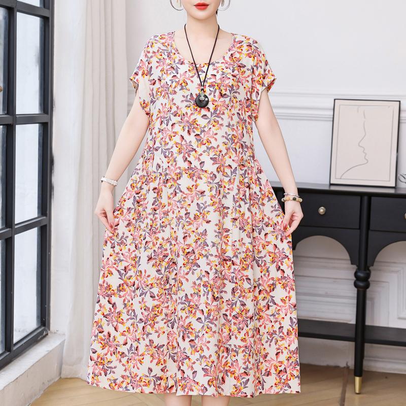 Übergröße Elegante Damenkleider Sommer Vintage Kleidung Kurzarm Lässiges Langes Kleid