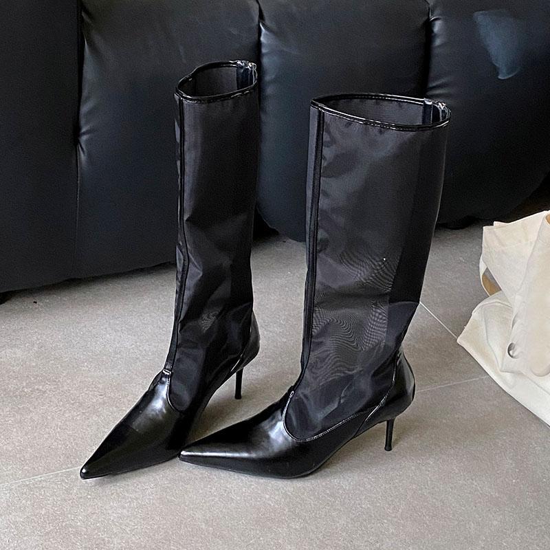 Fashion Footwear Knee High Boots With Thin Heels Shoes For Ladies Fashion Mesh Breathable Female Pointed Toe Women Long Boots Shoes