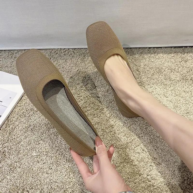 Fashion Stretch Knit Fabric Shoes Spring New Women Flat Heel Anti Skid Ballet Flats Shoes Slip On Breathable Loafer Femalehj89