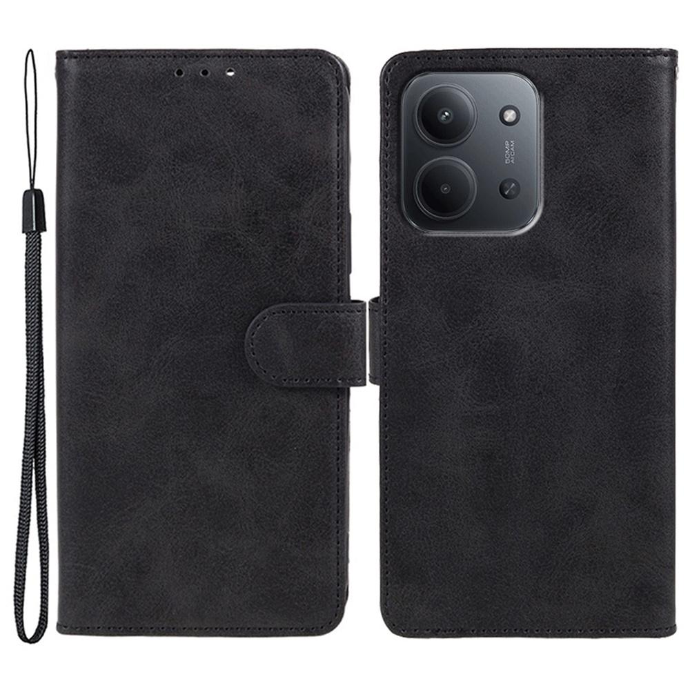 For Xiaomi Redmi 15C 4G (EU) (173mm) Case Calf Texture PU Leather Wallet Phone Cover with Wrist Strap