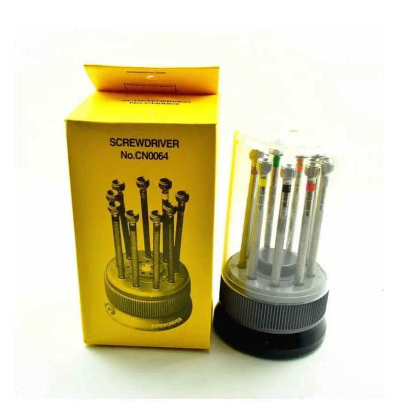 Набор отверток из 9 шт. Набор инструментов для ремонта часов с вращающейся подставкой Стальные отвертки для ремонта часов и очков Металлические аксессуары