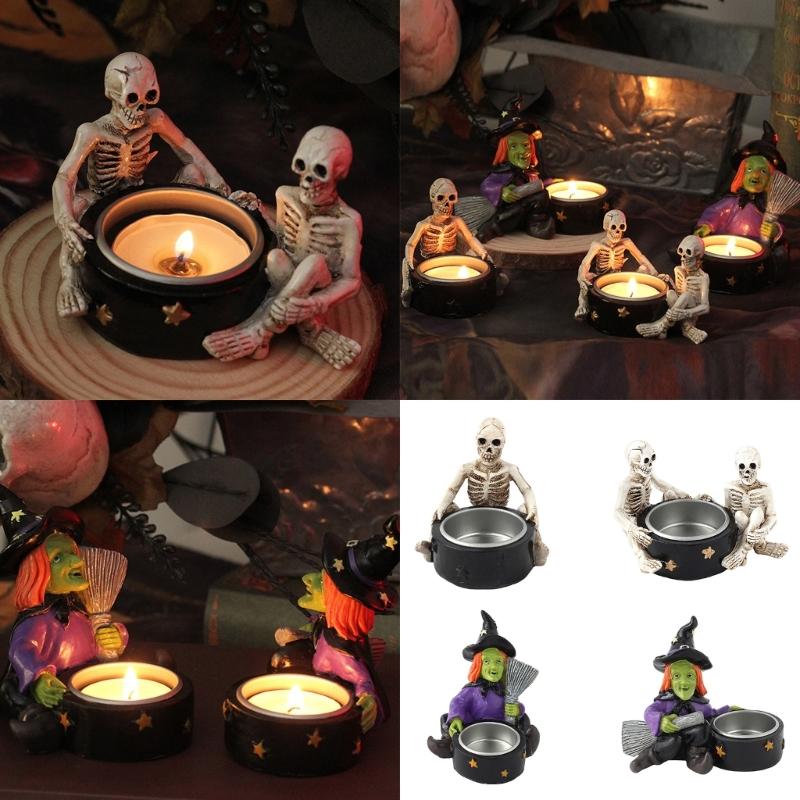 Mysterious Witch Skeleton Candle Stand, Handmade Resin Candle Holder CAndlestick for Themed Parties Halloween