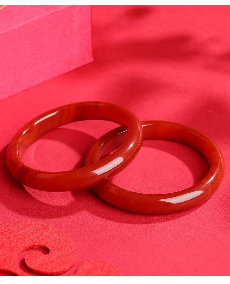 Red Agate Bracelet Womens Ice-Type Chalcedony Round-Strip Bangle Zodiac-Year Gift Live China Model