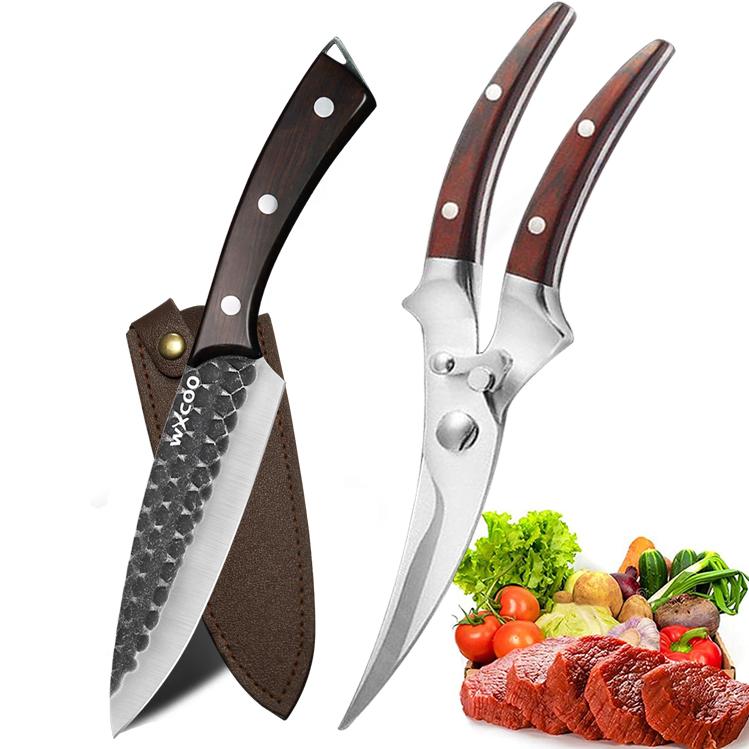 New Kitchen Boning Knife Heavy Duty Chicken Bone Scissors Knife Sharp Fruit Slicing Stainless Steel Kitchen Knives Wooden Handle
