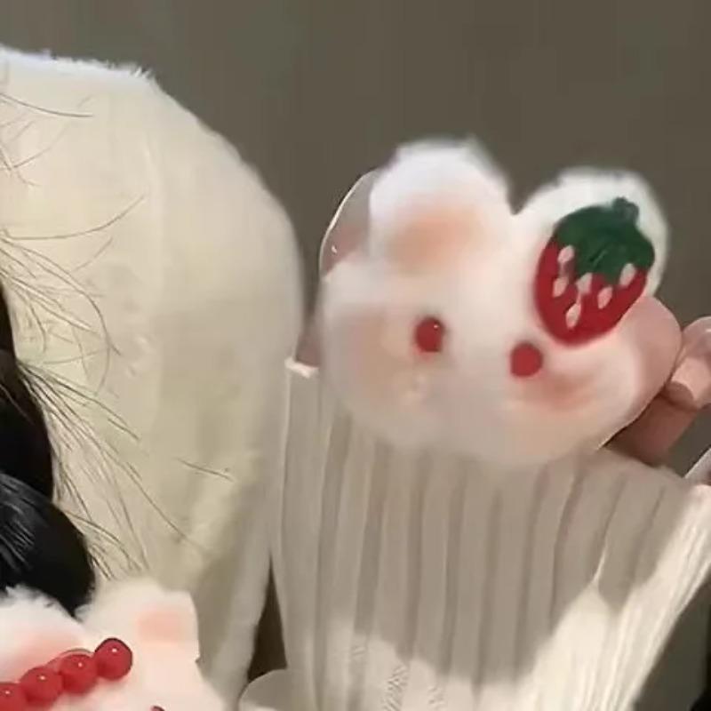 Sugar Gourd Rabbit Hairy Hair Band Hairpin Female Soft Cute Cute Blush Rabbit Hair Rope Student Ponytail Hair Accessories