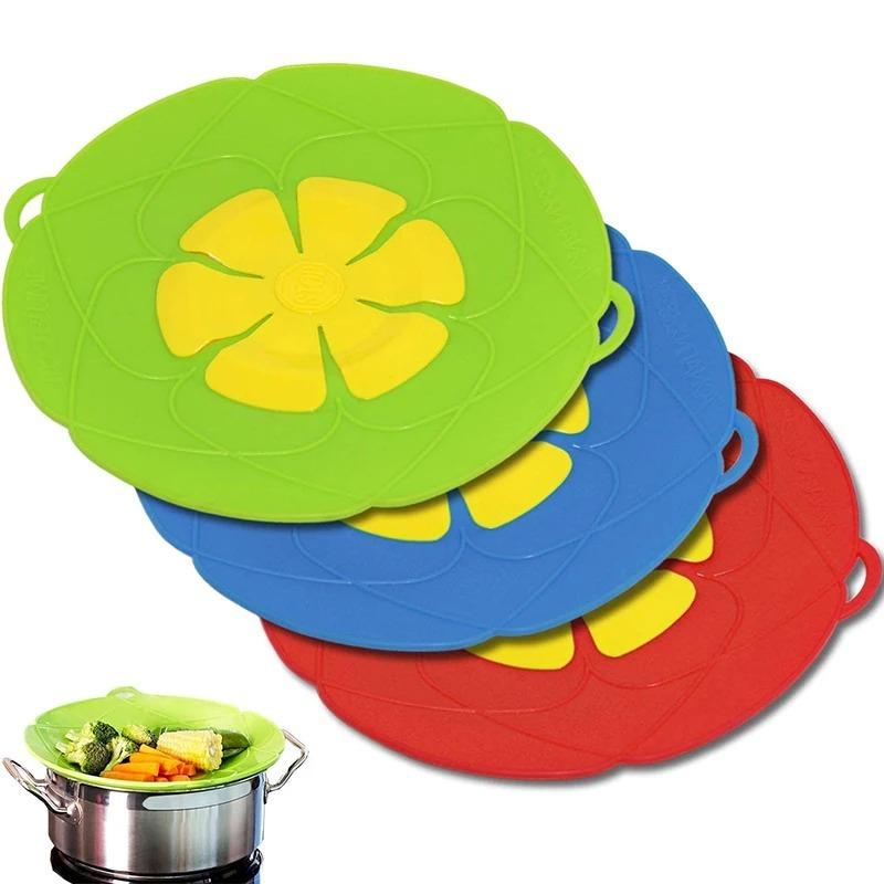 Silicone Lid Spill Stopper Cover Pot Pan Cover Kitchen Accessories Flower Shape Cookware Cooking Tools Kitchen Gadgets