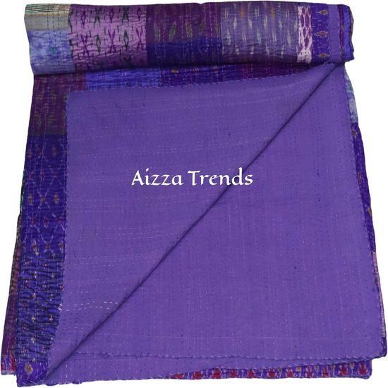 Aizza Trends Handmade Pure Cotton Patch and Patola Work Kantha Quilt - Traditional Indian Throw Blanket-Vintage Cotton Silk Saree Quilt
