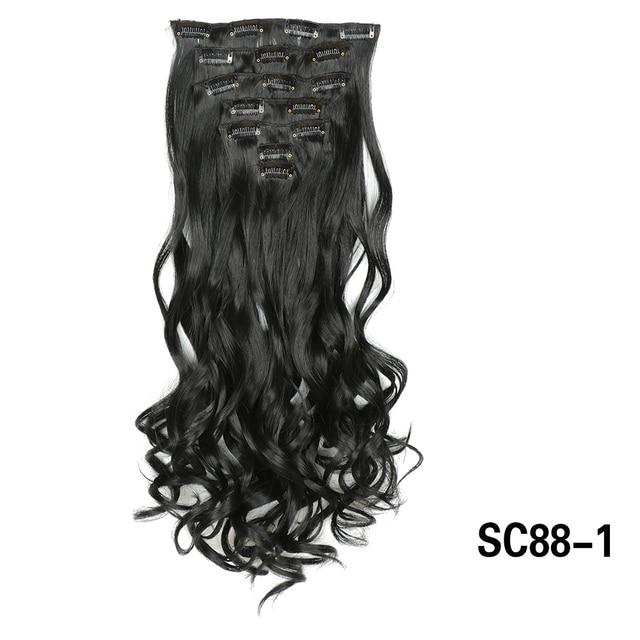 Długie kręcone klipsy do przedłużania włosów 16 klipsów syntetyczne naturalne kawałki włosów dla kobiet 7 sztuk/zestaw 24 cale Ombre blond czerwony czarny sztuczne włosy