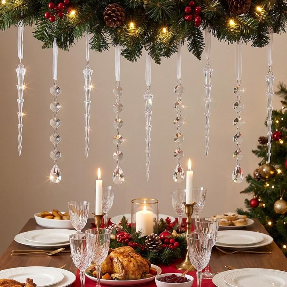 10/12pcs DIY Christmas Crystal Pendant Clear Acrylic Xmas Hanging Decoration New Year