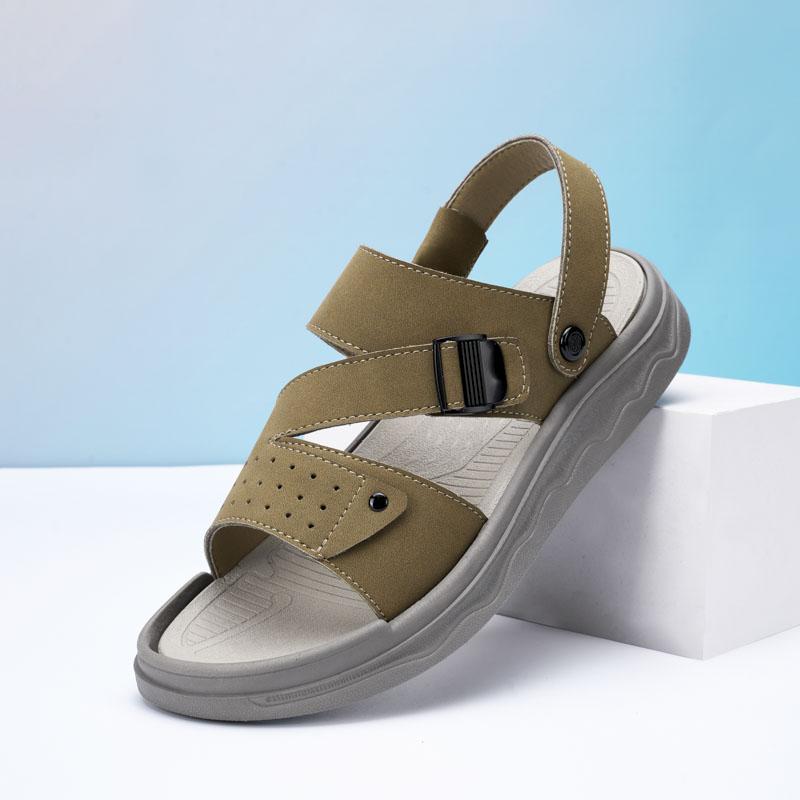 

Fashion Quality Handmade Summer Dual-use Sandals Men s Breathable Leather Comfort Outdoor Sandals Fashion Antiskid Senior Beach Sandals 45 хаки