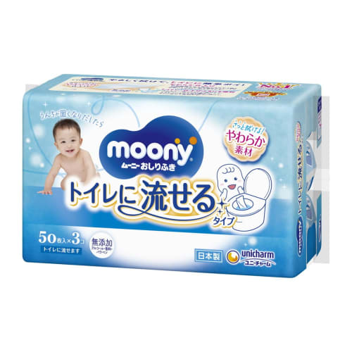 

Moony Flushable Wet Wipes, Refills, 50 Wipes x 3, 500-161140-00