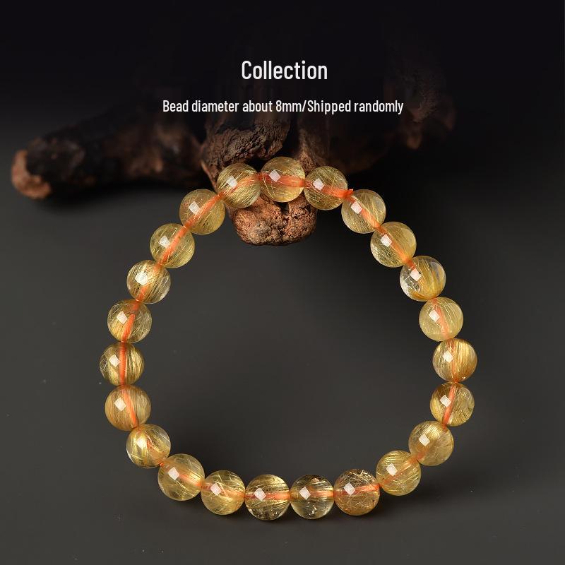 Brazilian Gold Silk Crystal Bracelet: Yellow Rutilated Quartz Beads for Men and Women
