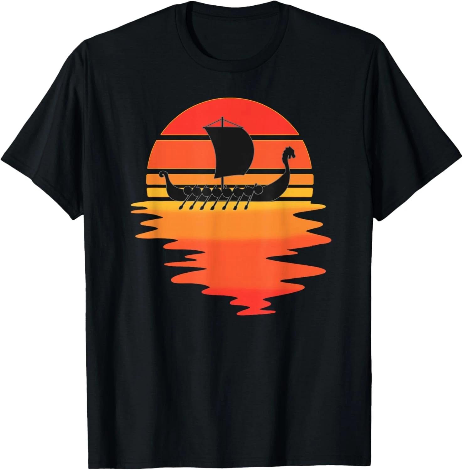 

Retro Viking Ship Cool Water Sunset Ancient Norse Gift Unisex T-Shirt 3XL