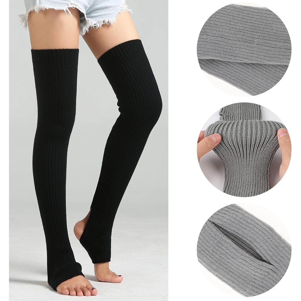 2 Paia Scaldamuscoli Lunghi Elasticizzati a Maglia con Staffa per Danza Balletto Calzettoni Alti sulla Coscia Calze Senza Piedi per Donna