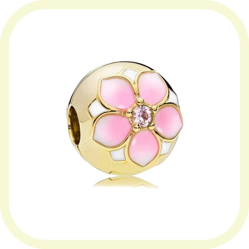 New Golden Flowers Collection Charm Bead Lucky Shamrock Rose in Bloom Daisy Flower Safety Chain Compatible With Authentic Bracelets Do It Yourself Jew