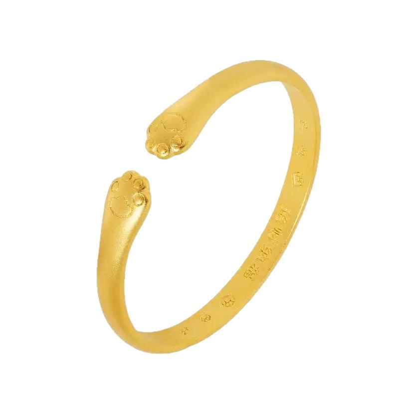 Matte Gold Cuff Bangle With Adorable Cat Paw Details Adjustable Opening For Daily Wear Birthday Gift For Cat Loving Women