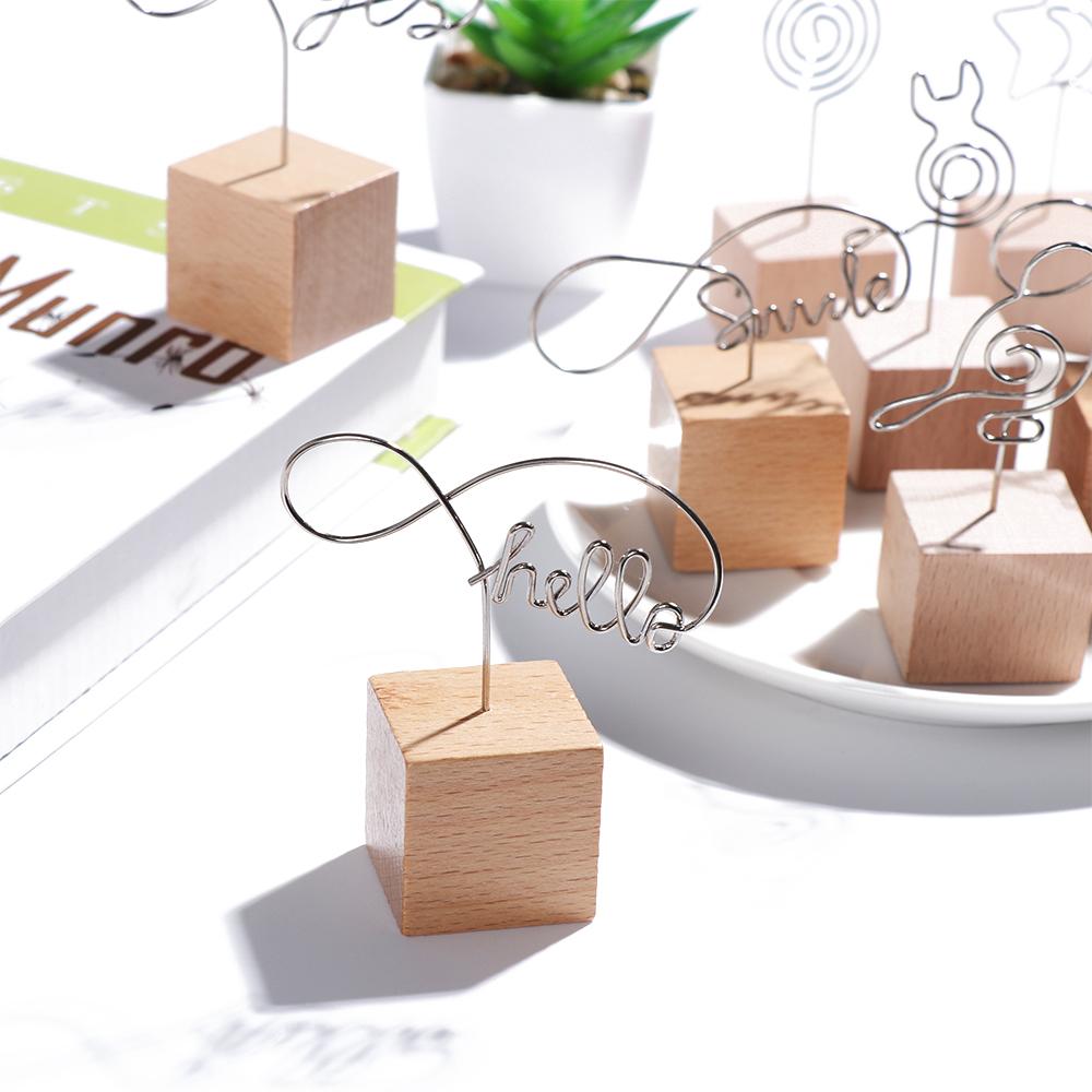1 PC Name Card Desktop Ornaments Wedding Decor Square Wooden Photo Clip Picture Frame Memo Holder