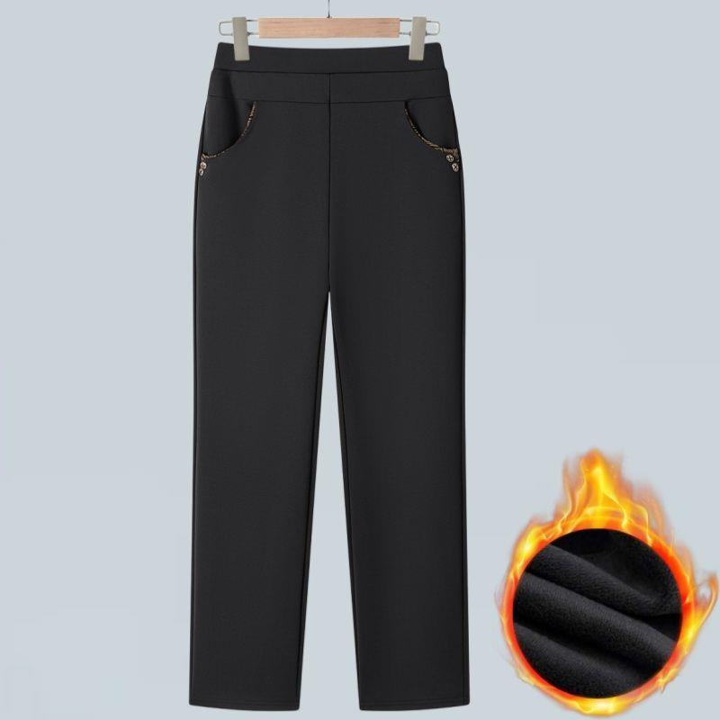 High-Waisted Winter Pants for Elderly Women - Loose, Thick, Velvet-Lined, Casual Long Style