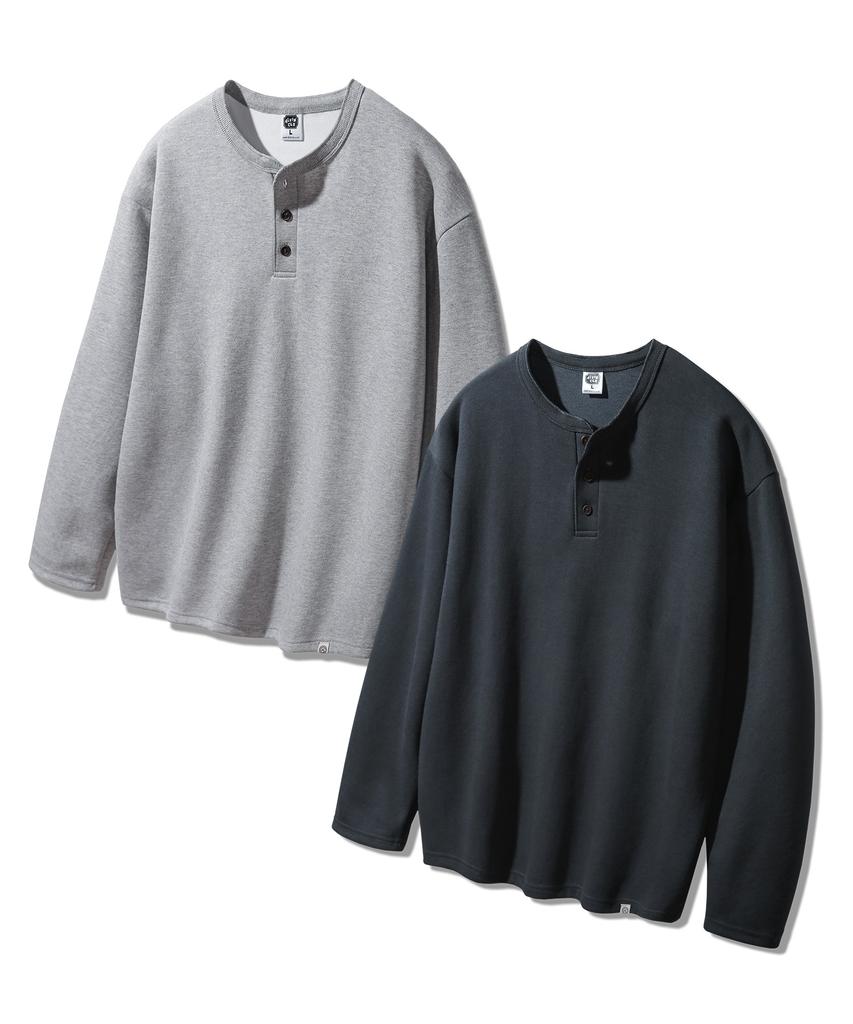 ALVINCLO [2Pack] 3-Button Henley Neck Loose Fit Long Sleeve Tee 2-Piece Package