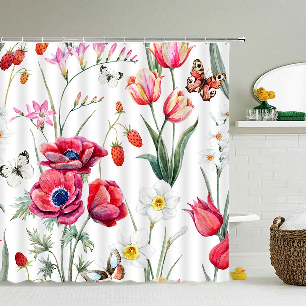 3D Flower Tulip Blossom Cactus Lavender Rose Shower Curtains Bathroom Curtain Frabic Waterproof Polyester Bath Curtain With Hook