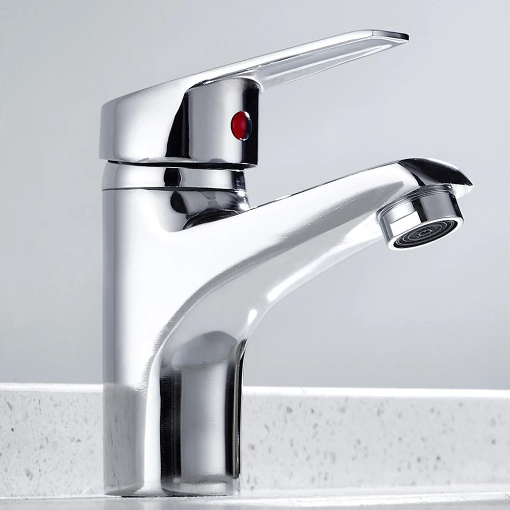Chrome Bathroom Basin Faucet Single Hole Deck Mount Mixer Faucet Kitchen Sink Hot and Cold Water Faucet with G1/2 Hose