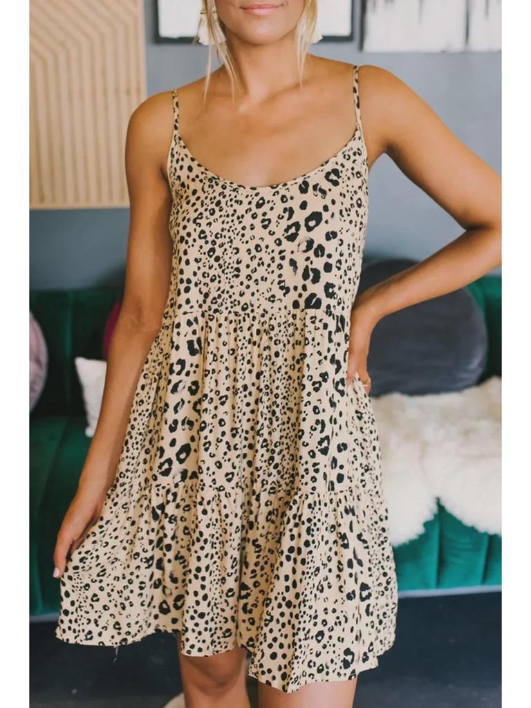 Women's Sexy Leopard Print Slim A-Line Suspender Dress