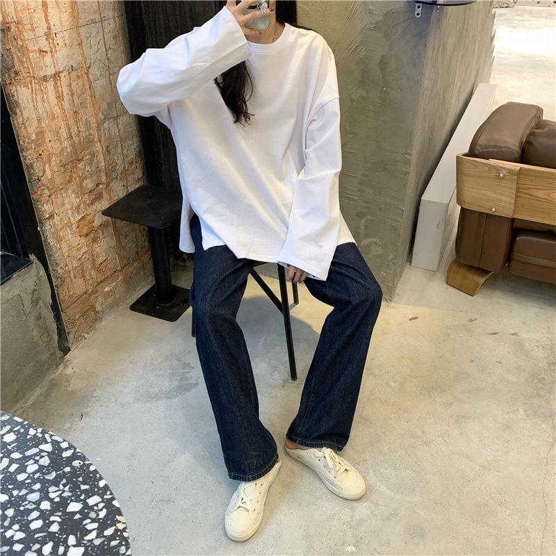 2025 European & American Women's White Long-Sleeve T-Shirt - Loose Fit, Korean Style, Trendy Autumn Top for Students.